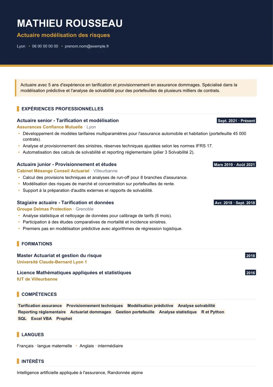 Exemple de CV de cv actuaire : les bonnes pratiques, modèle Visuel d'IGOR