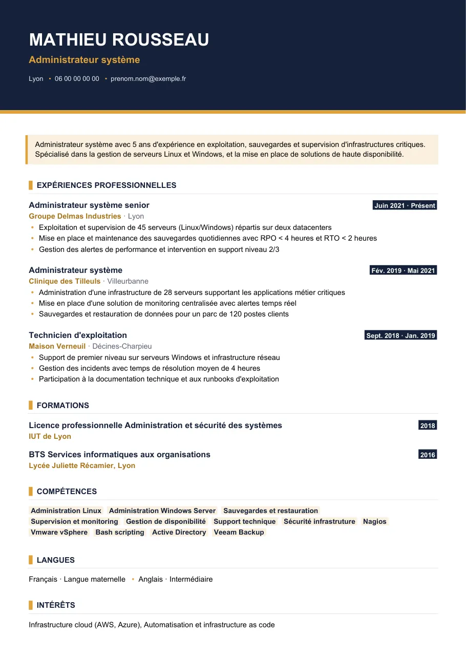 Exemple de CV de rédiger un cv d'administrateur système efficace, modèle Visuel d'IGOR