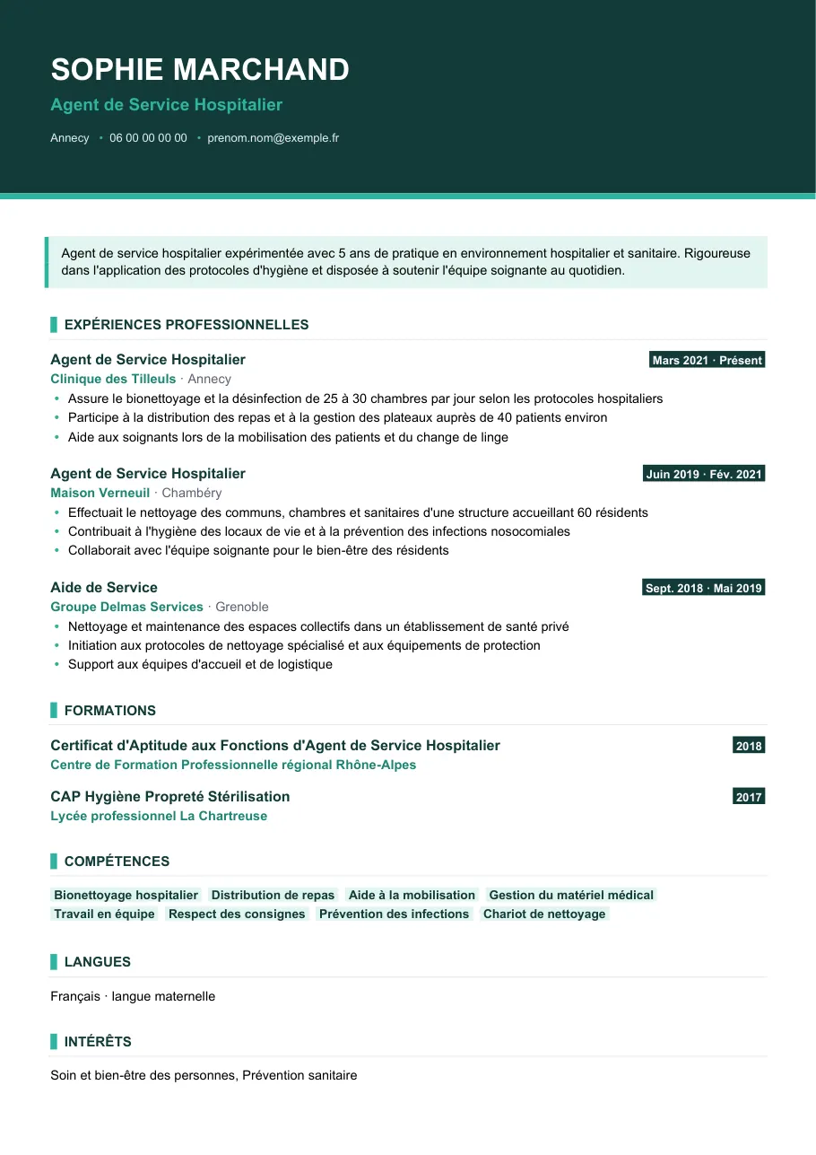 Exemple de CV de cv agent de service hospitalier : le premier tri, modèle Visuel d'IGOR