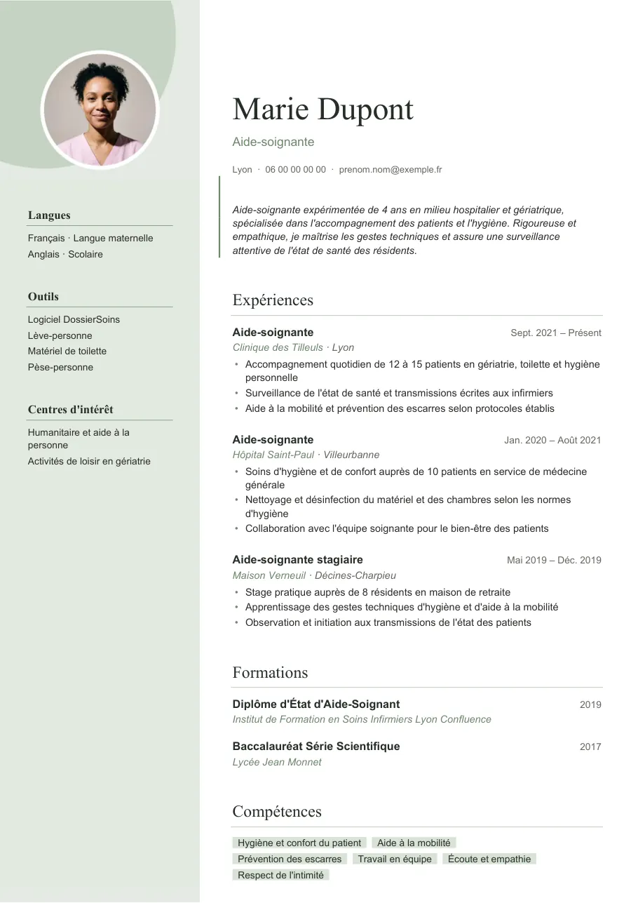 Exemple de CV d'aide-soignant