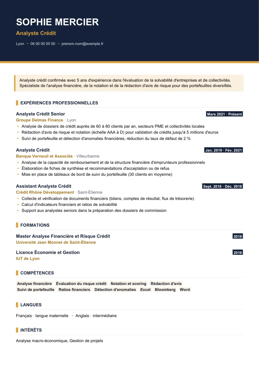 Exemple de CV de rédiger un cv d'analyste crédit efficace, modèle Visuel d'IGOR