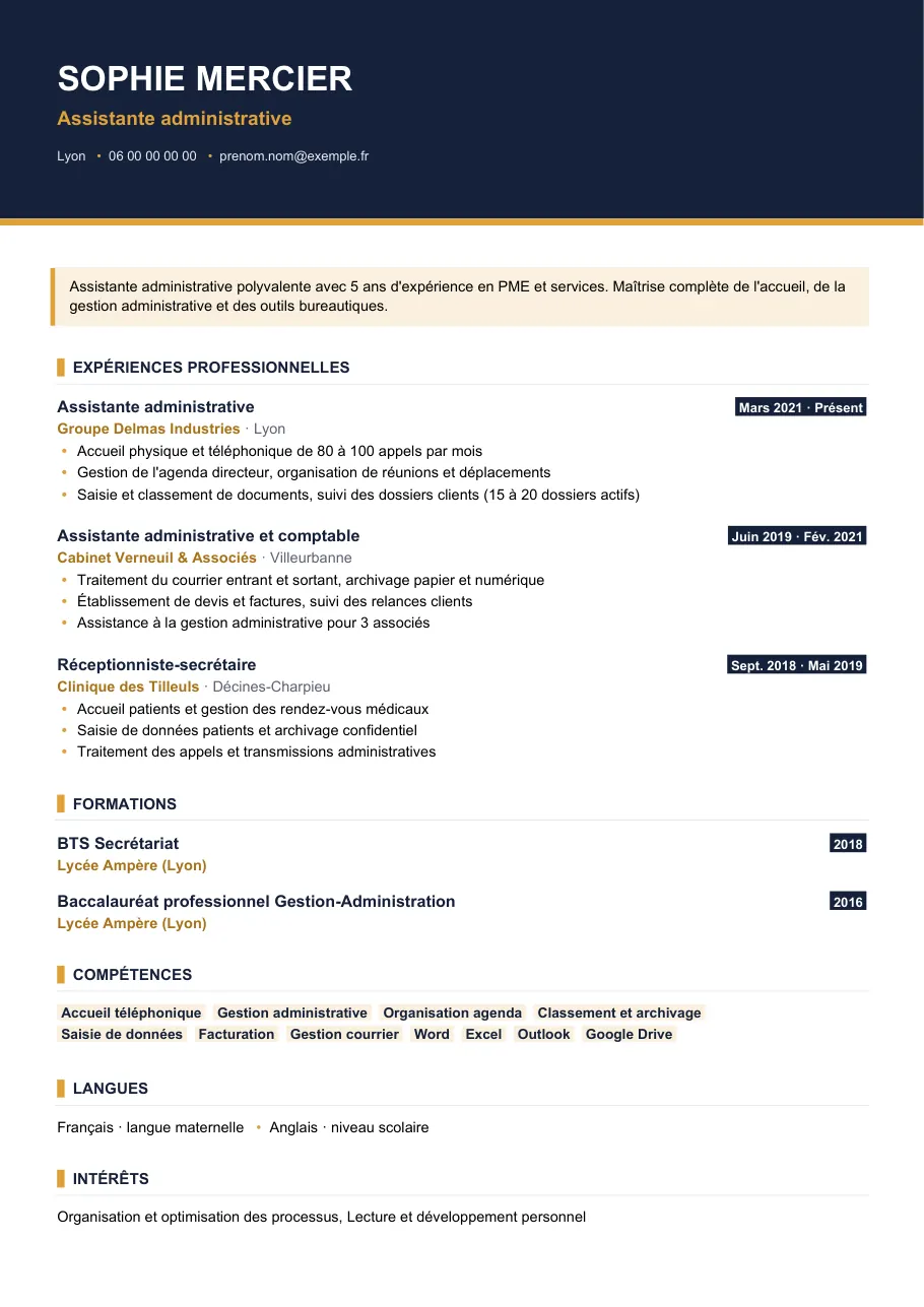 Exemple de CV de cv assistante administrative : prouvez par les chiffres, modèle Visuel d'IGOR