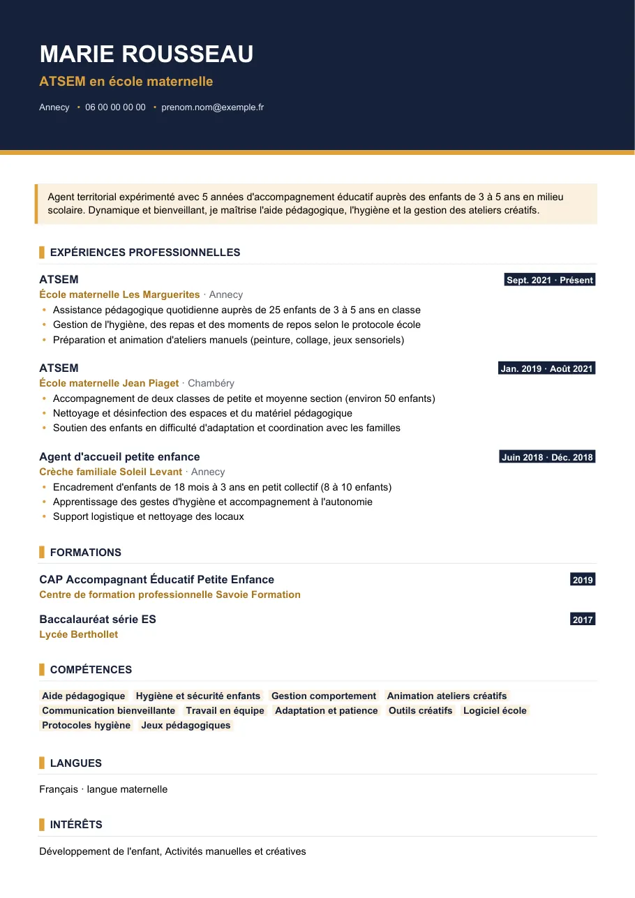 Exemple de CV de cv atsem : des preuves chiffrées pour convaincre, modèle Visuel d'IGOR