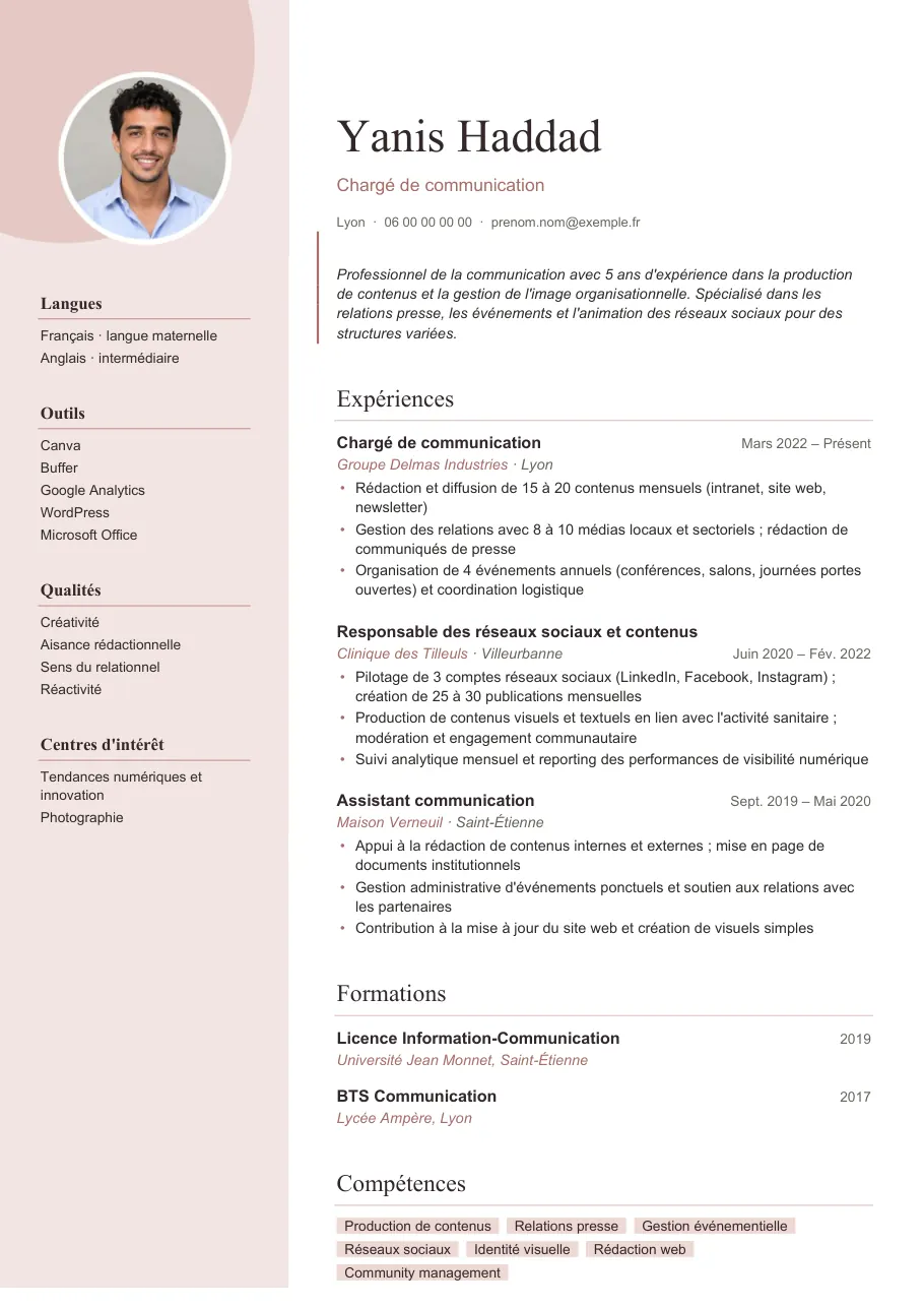 Exemple de CV de chargé de communication