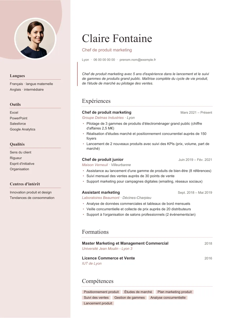 Exemple de CV de chef de produit marketing