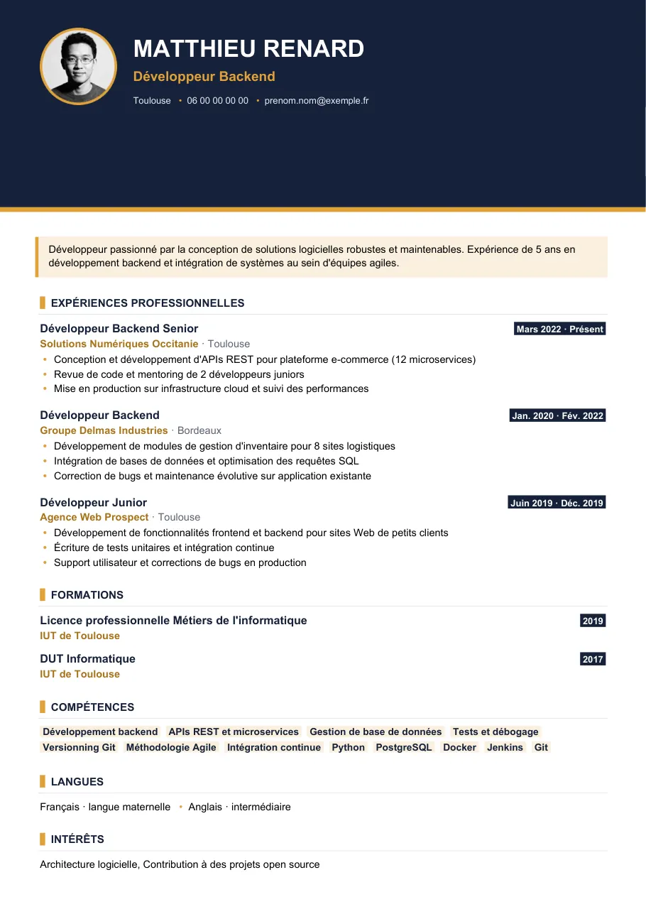 Exemple de CV de développeur