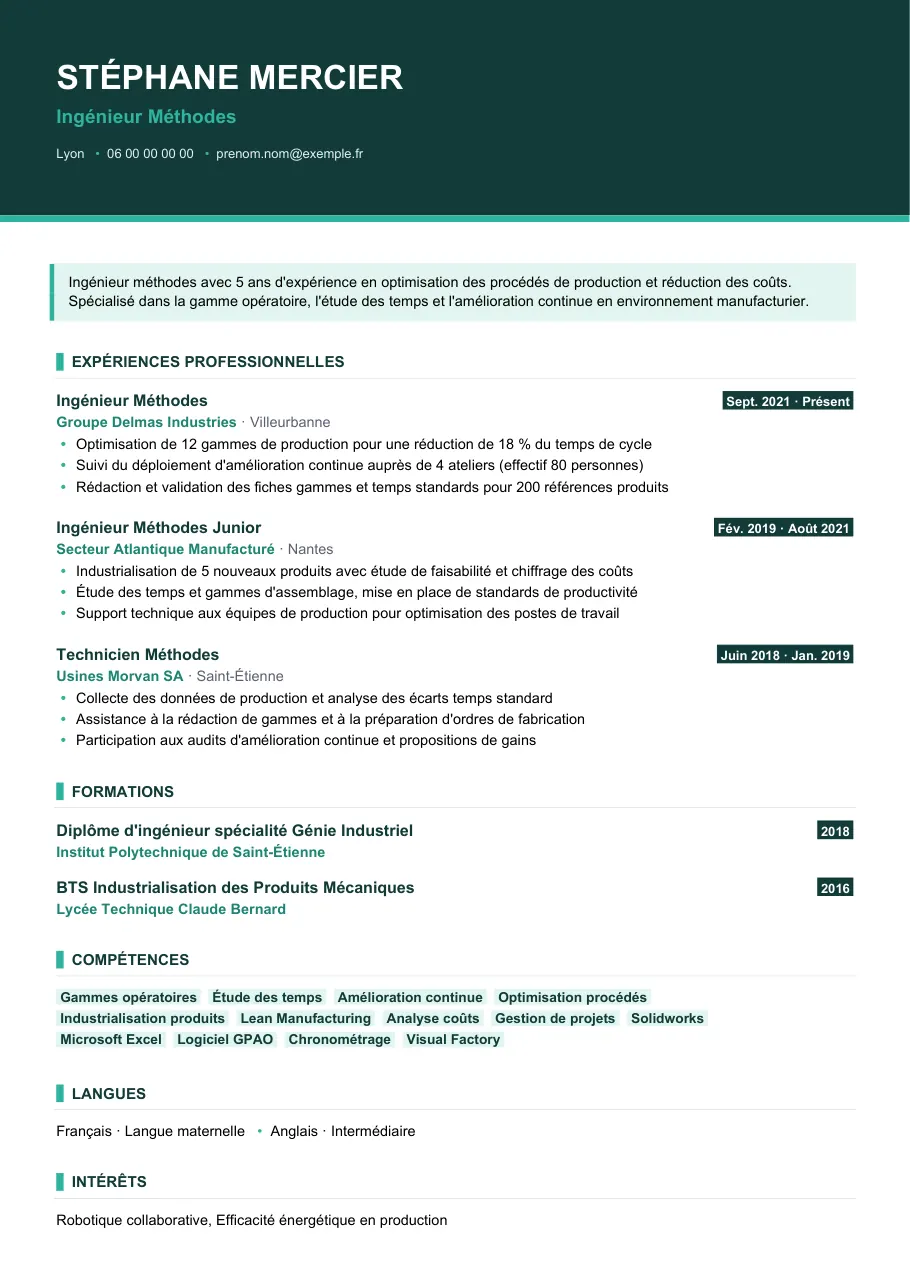 Exemple de CV de rédiger un cv d'ingénieur méthodes efficace, modèle Visuel d'IGOR