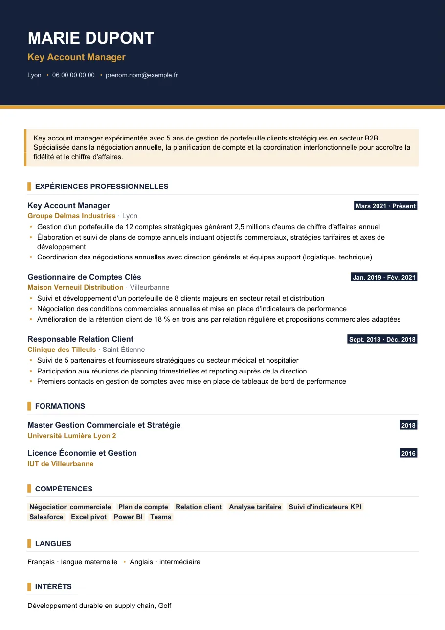 Exemple de CV de cv de key account manager : la méthode, modèle Visuel d'IGOR