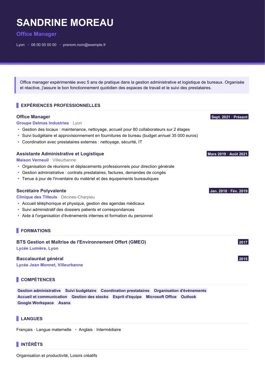 Exemple de CV de cv office manager : le guide complet, modèle Visuel d'IGOR