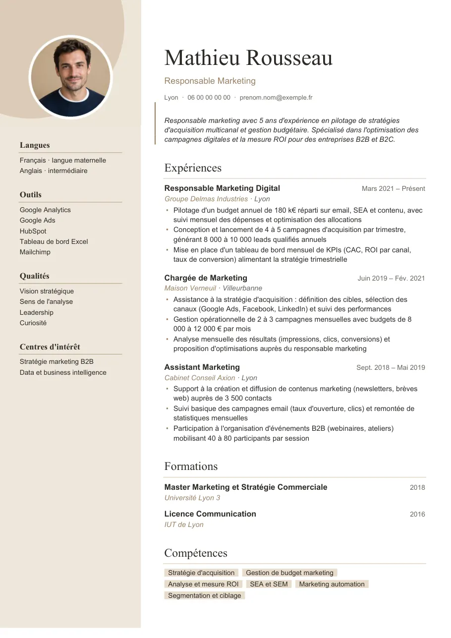 Exemple de CV de responsable marketing