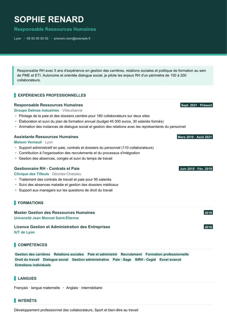 Exemple de CV de cv responsable ressources humaines, modèle Visuel d'IGOR