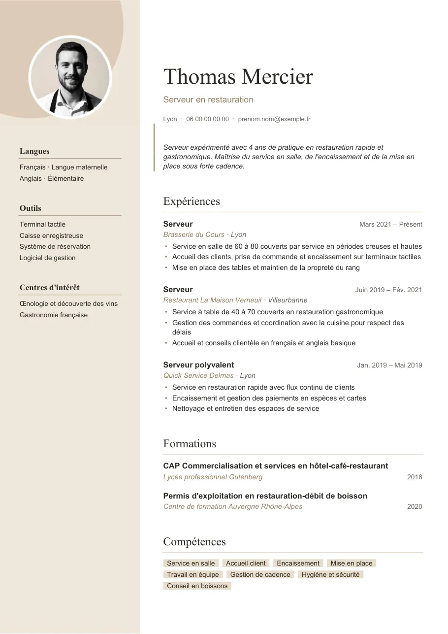Exemple de CV de serveur