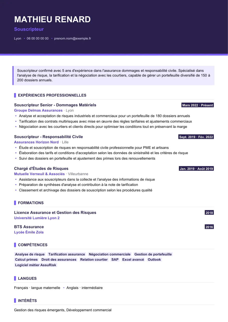 Exemple de CV de cv de souscripteur : le guide complet, modèle Visuel d'IGOR