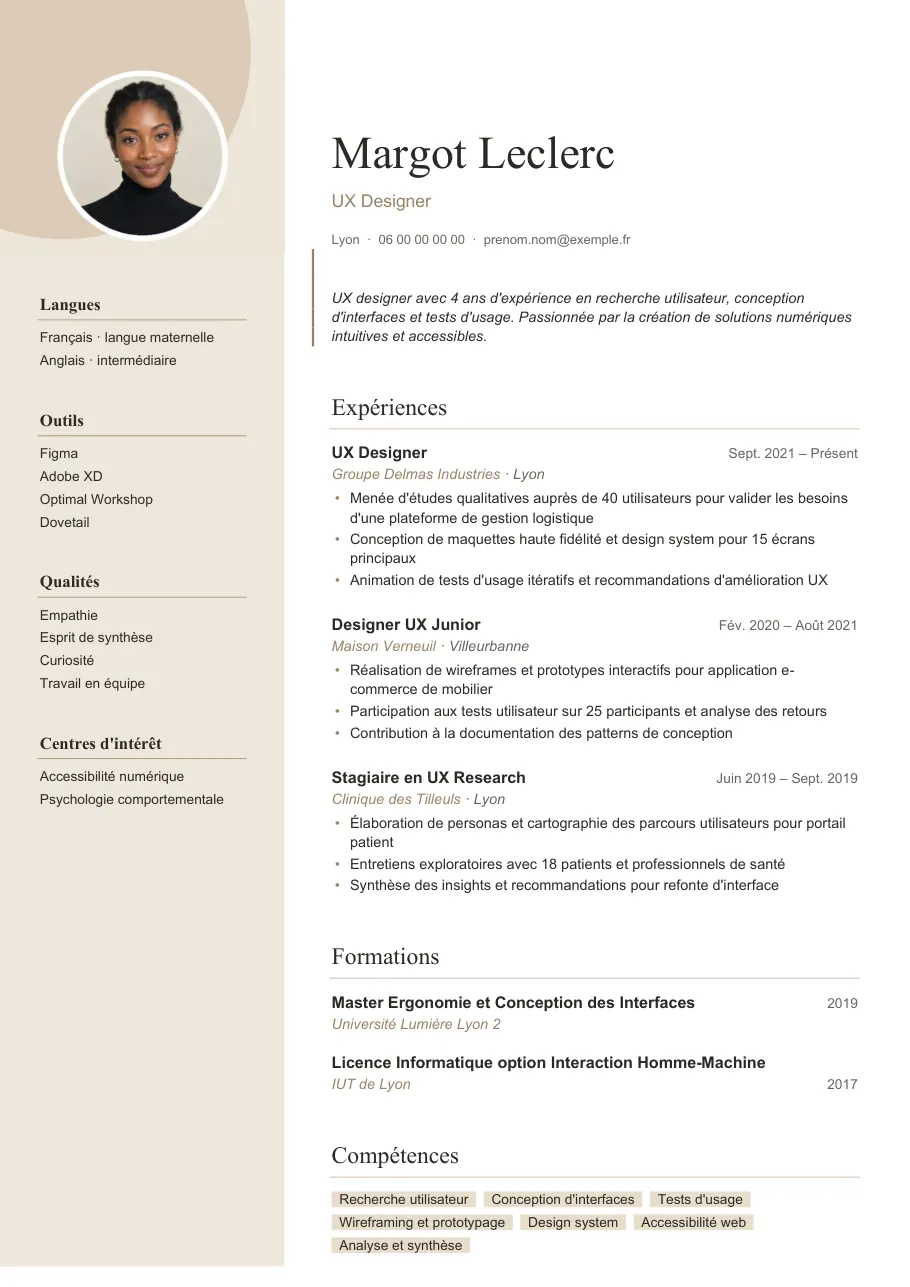 Exemple de CV d'UX designer