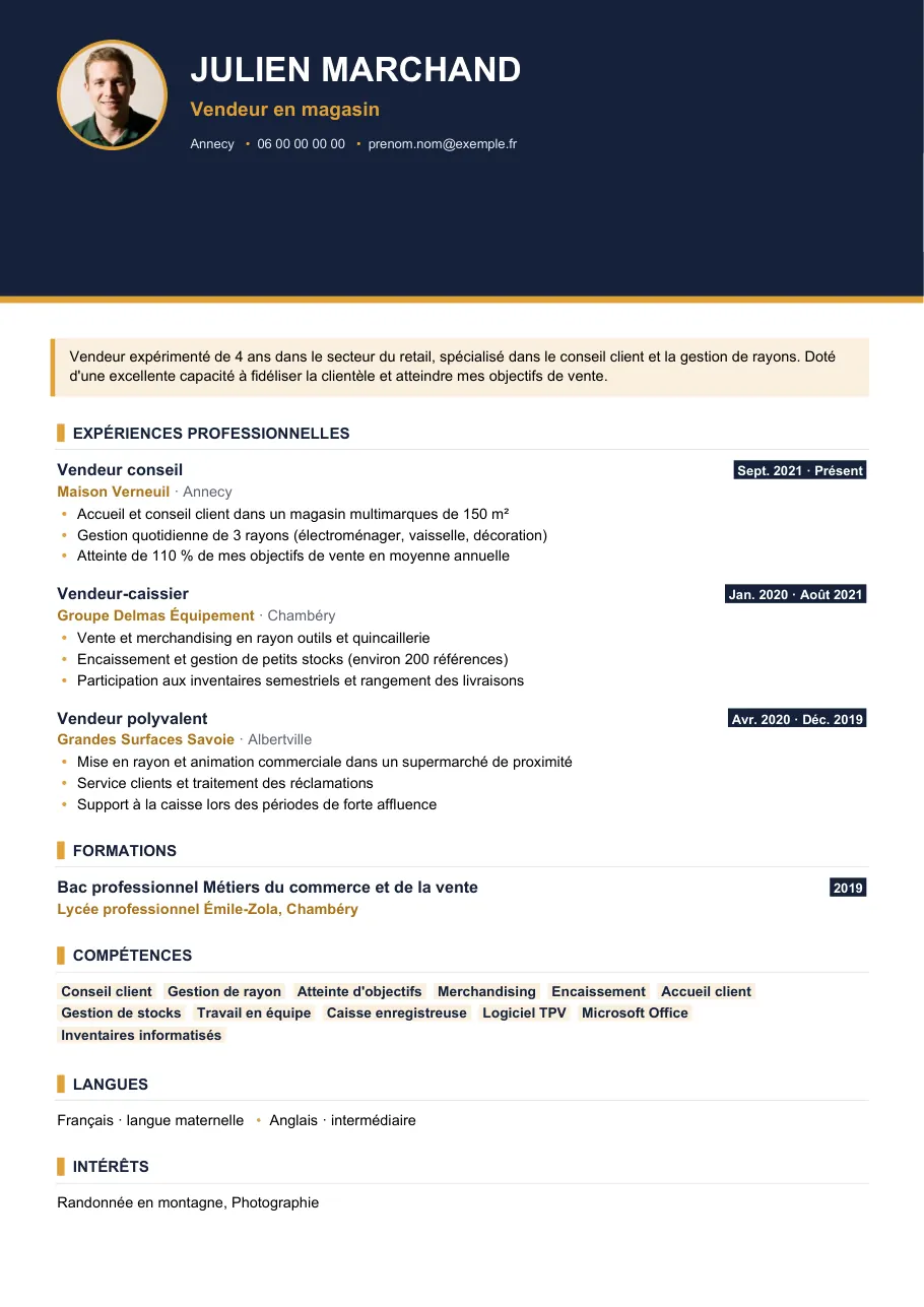 Exemple de CV de vendeur en magasin